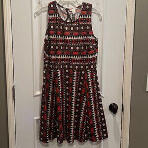 H&M A-line Dress, Knee length, Red Black Beige Design, open back Size L